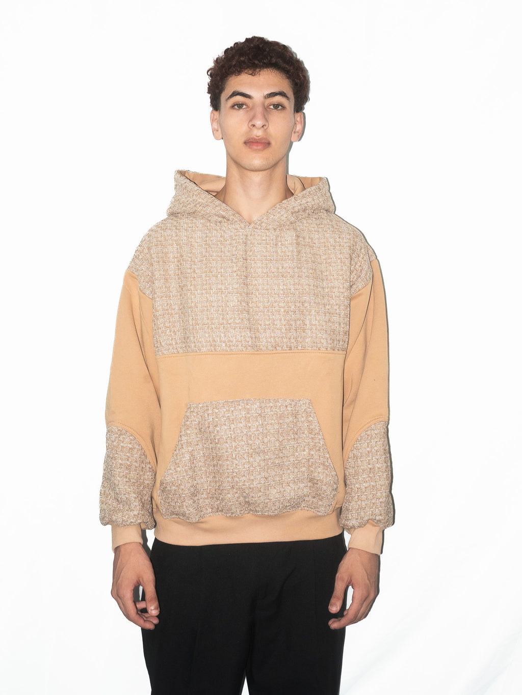 Schwarzer Tweed-Hoodie