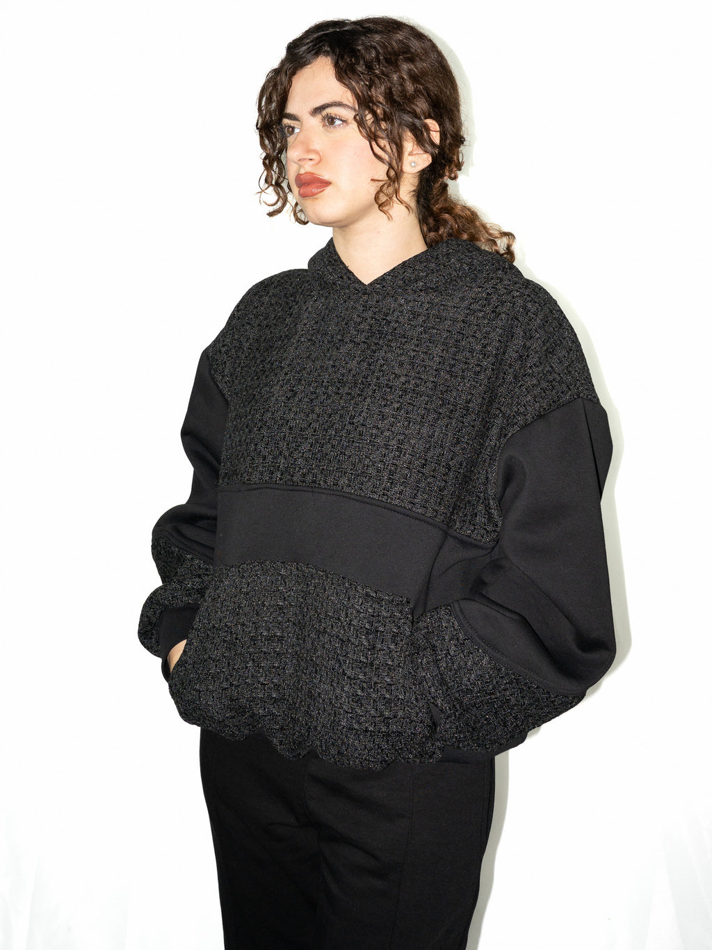 TWEED HOODIE BLACK