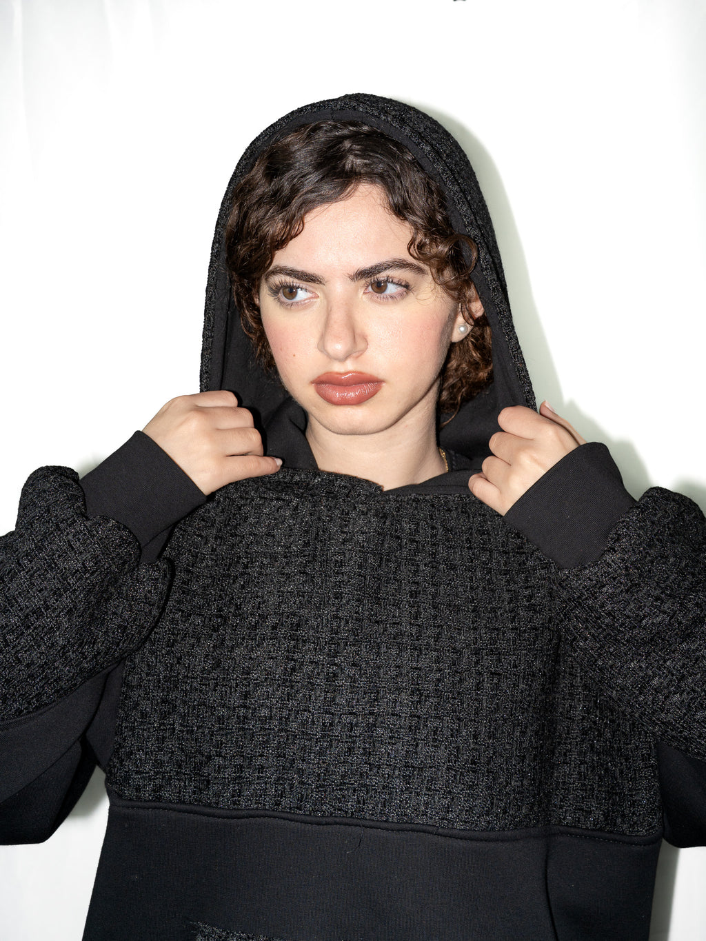 TWEED HOODIE BLACK
